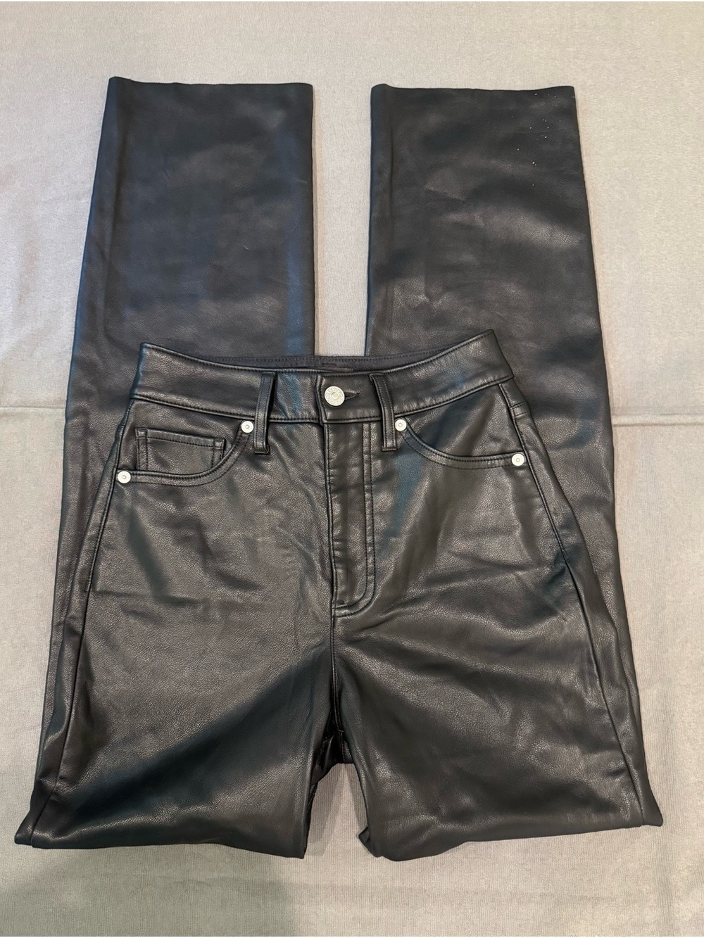 Express Women's Black Faux Leather High Rise Straight-Leg Pants Size 00R
